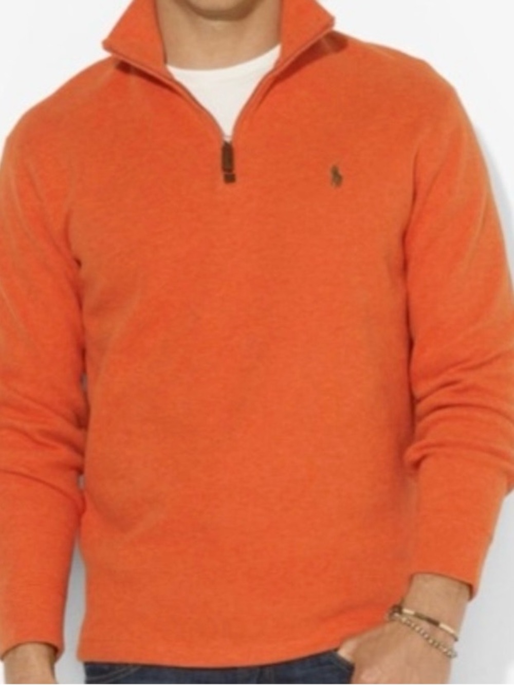 Polo Ralph Lauren 1/4 Zip Pullover Sweater Size Large Orange Quarter Preppy Prep